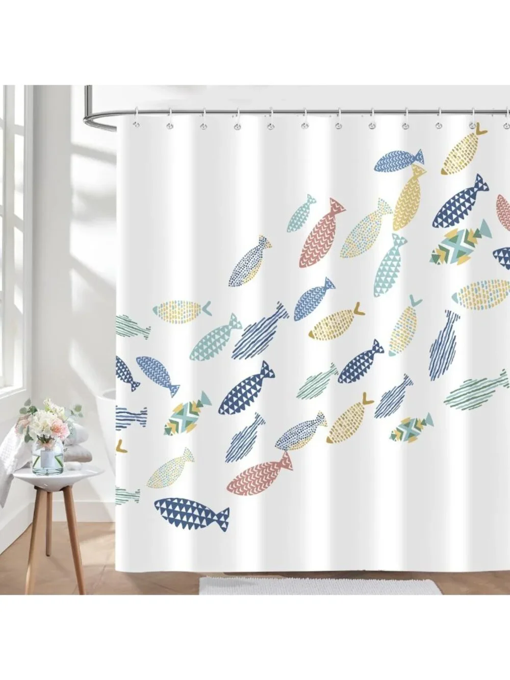Colorful Ocean Fish Shower Curtain - Waterproof, Washable, Minimalist Bathroom